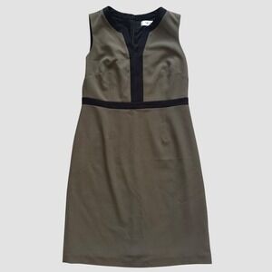 Jones Studio Separates Womens Olive Green Black Trim Sleeveless Sheath Dress 10